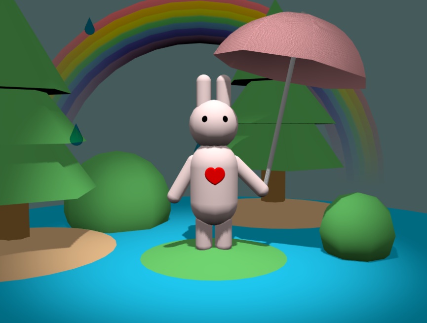 3D下雨動畫，兔子撐傘的動漫素材