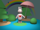 3D下雨动画，兔子撑伞的动漫素材