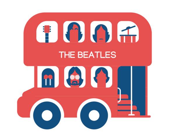 巴士插画图片设计，披头士乐队图片下载
