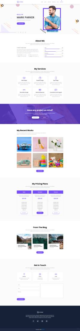 单页简历模板，紫色个人简历html网页模板