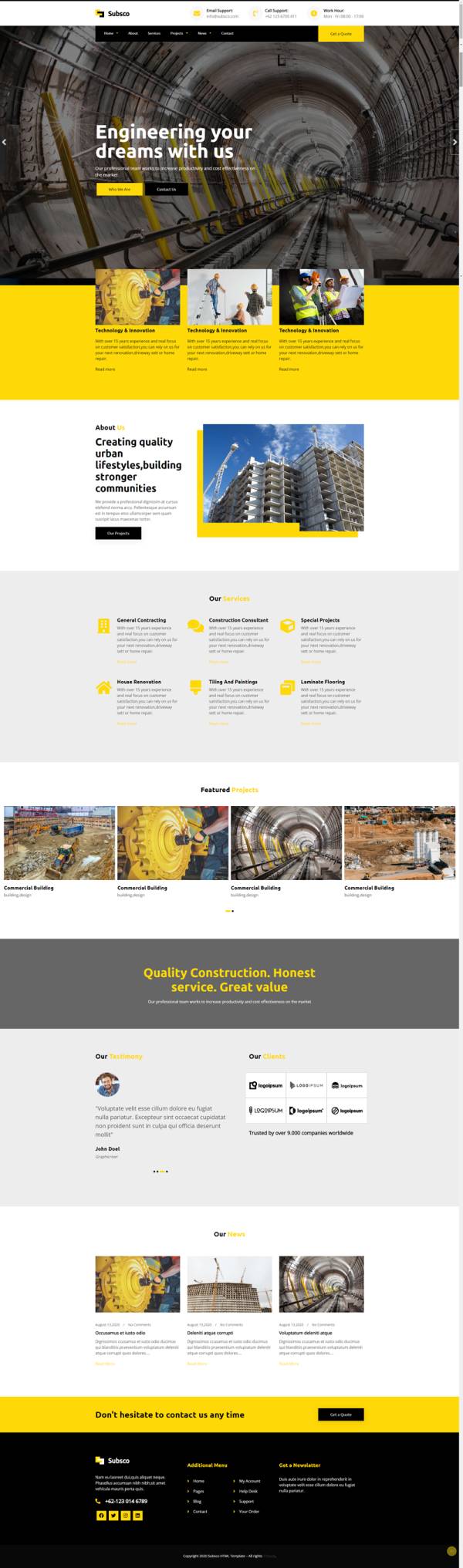 建筑门户网站源码，黄色工程公司网页模板