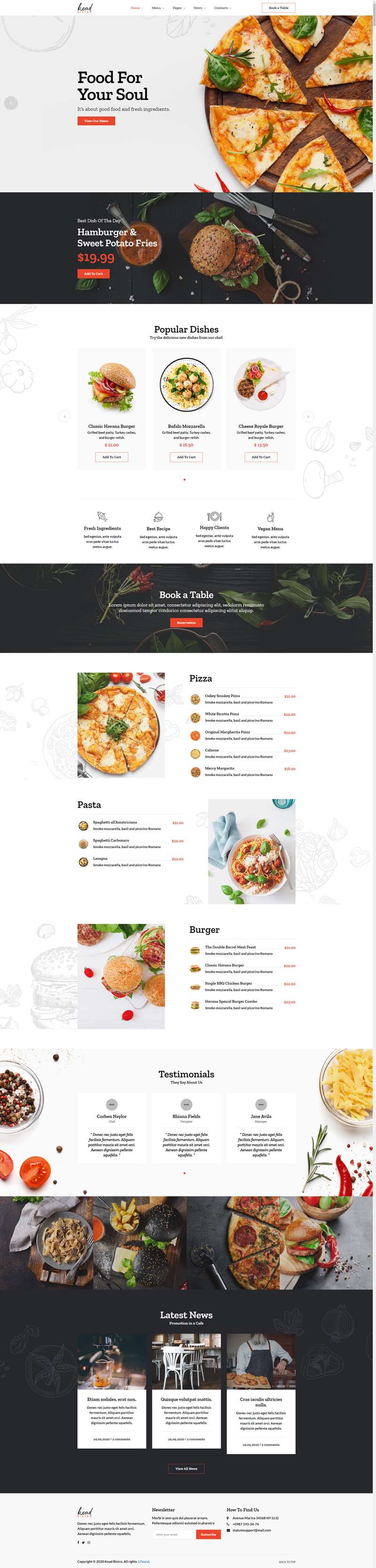 餐厅网站建设，优质的美食网页设计模板