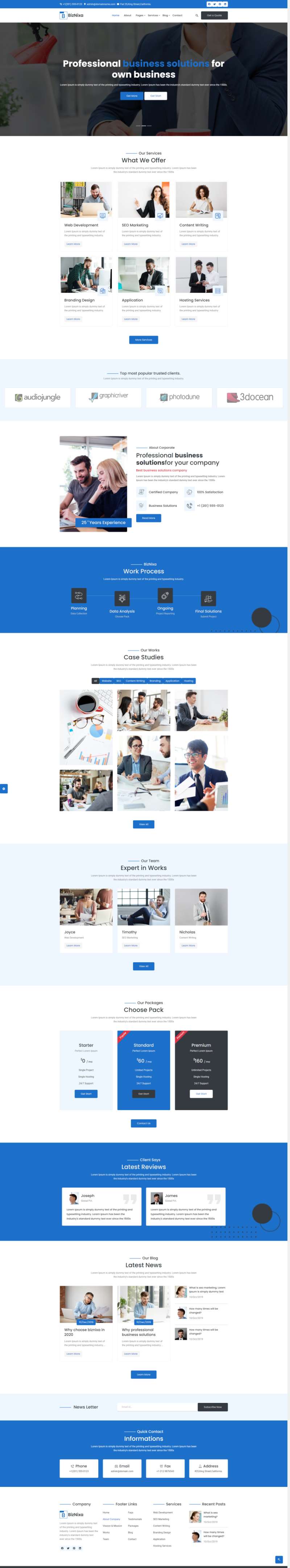 商务公司网站设计，蓝色大气企业网站模板