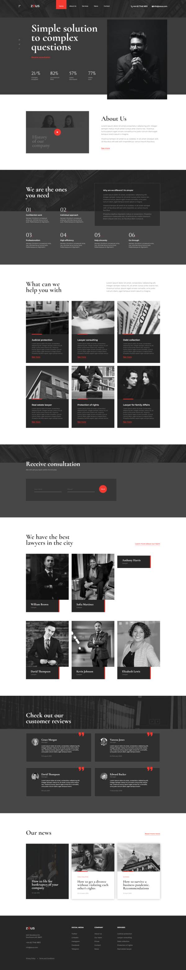 律所网站制作，黑色法律业务网页设计模板