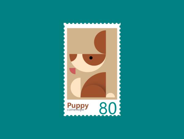 邮票插画设计，卡通小狗邮票图片素材
