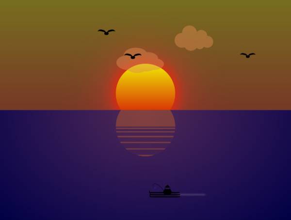 日出卡通背景图设计，唯美早晨海边风景图片