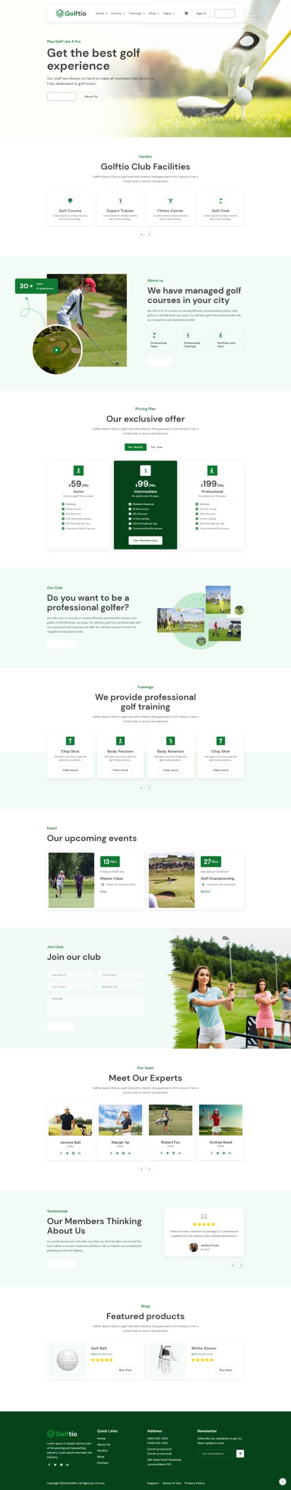 俱乐部网页设计，高尔夫教学网官网模板