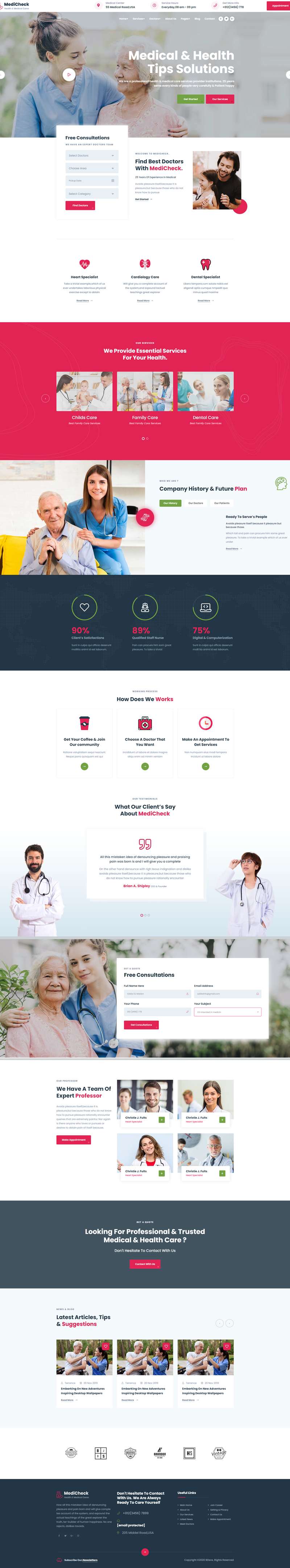 医疗健康网站设计，医院护理网页制作模板