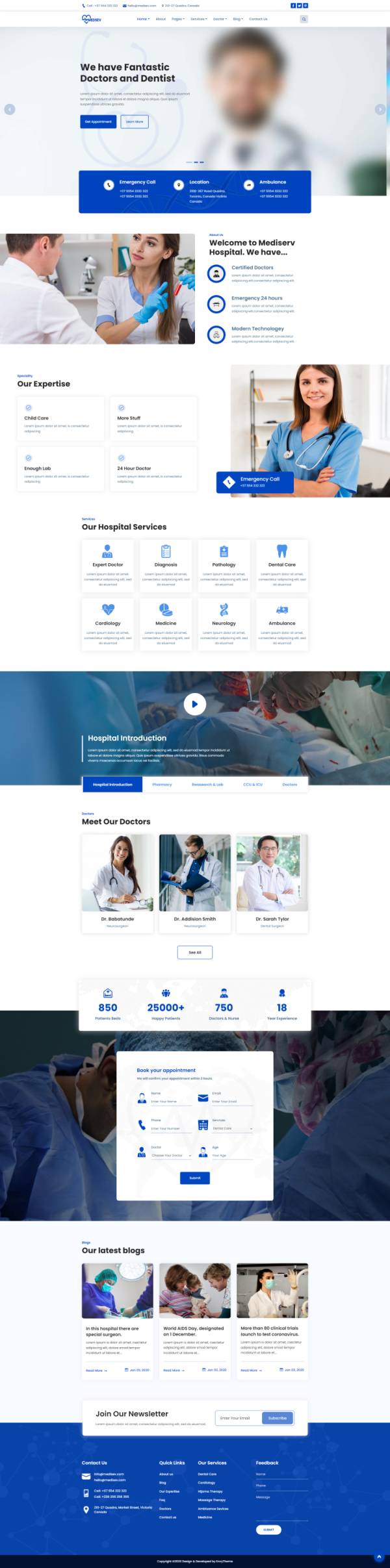 私人诊所网站建设，蓝色医疗咨询网页设计模板