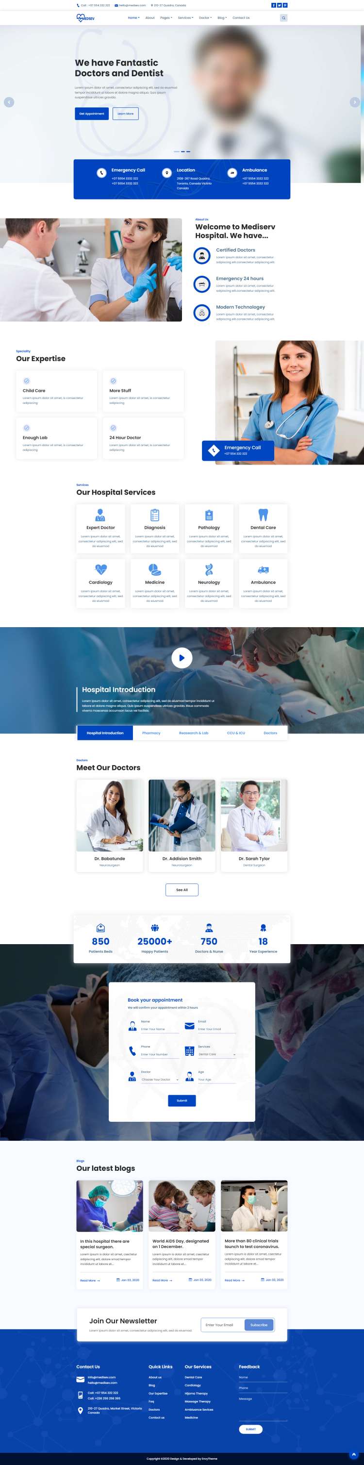 私人診所網站建設，藍色醫療咨詢網頁設計模板