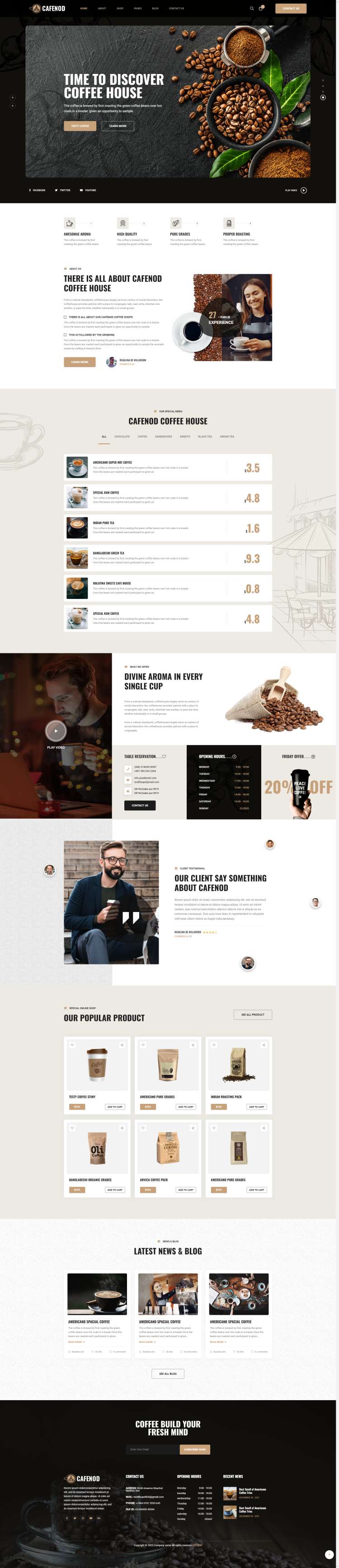 线上咖啡店设计，精美咖啡馆网页设计模板