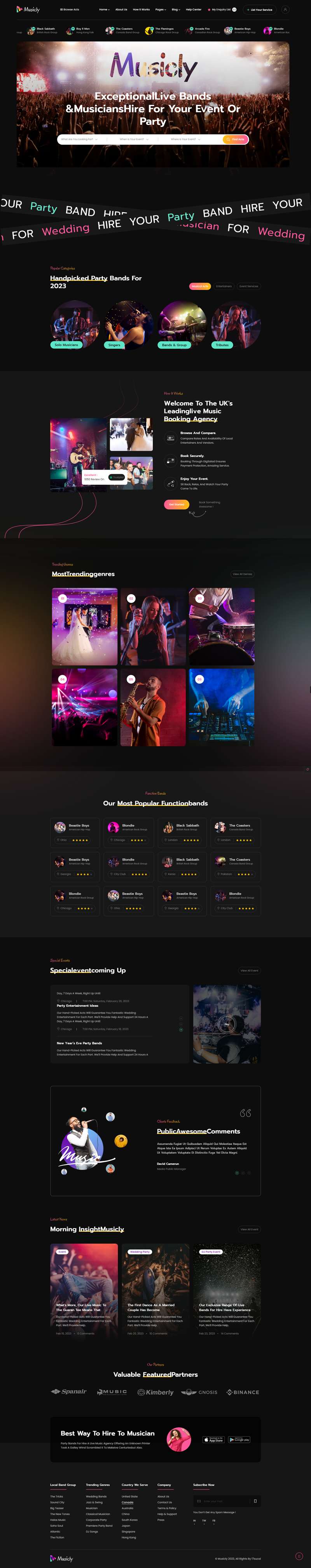 音樂節網站布局設計，高端樂隊網站模板