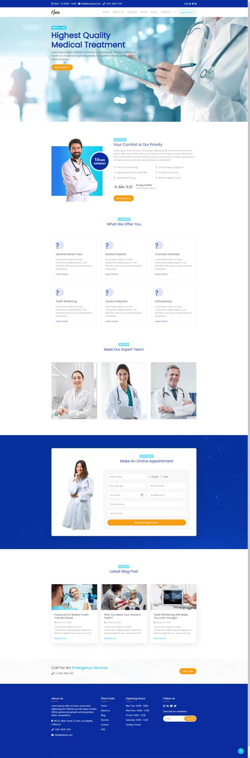 醫院網頁制作，藍色醫療診所網頁設計模板