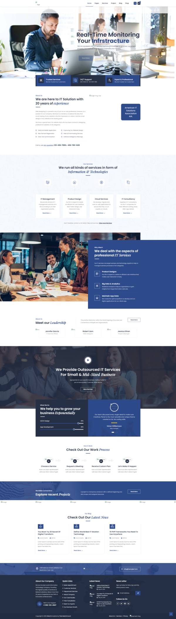 科技公司网页界面设计，蓝色it企业网站模板