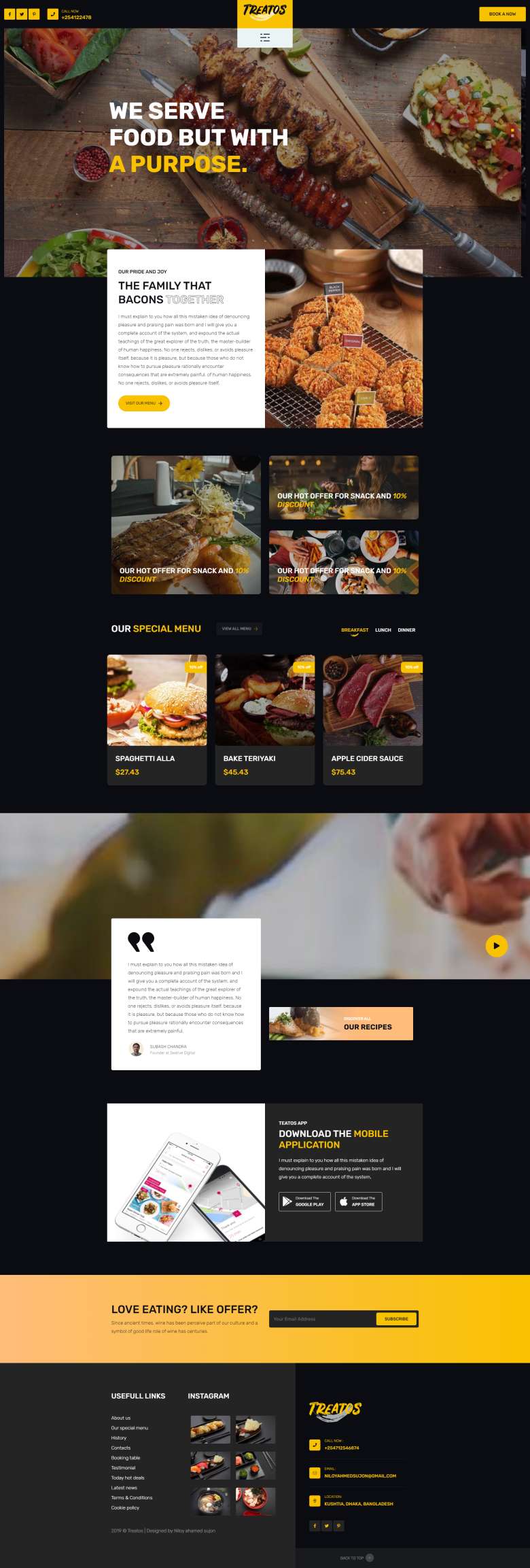 西餐厅网页总体设计，优质美食类网站模板