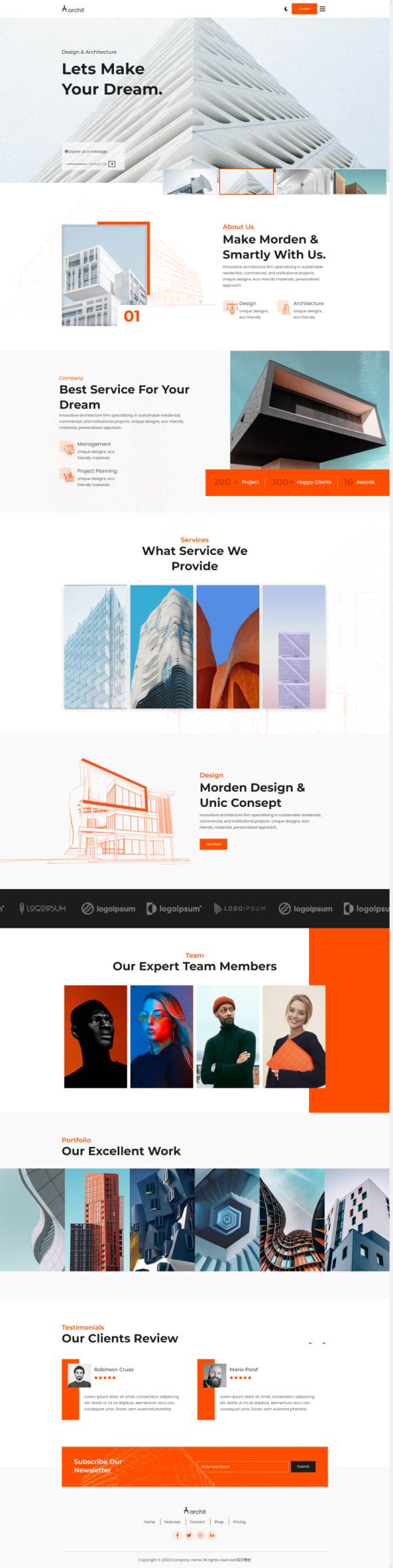 建筑设计网站设计，高端房地产网页设计模板