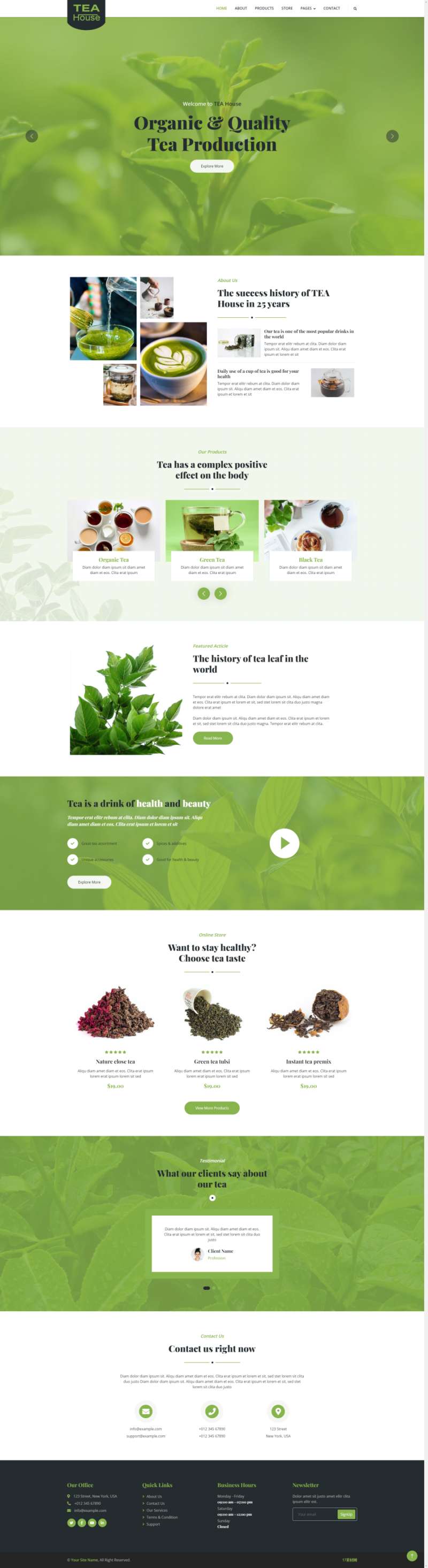 茶馆网页设计，绿色茶叶销售网站模板