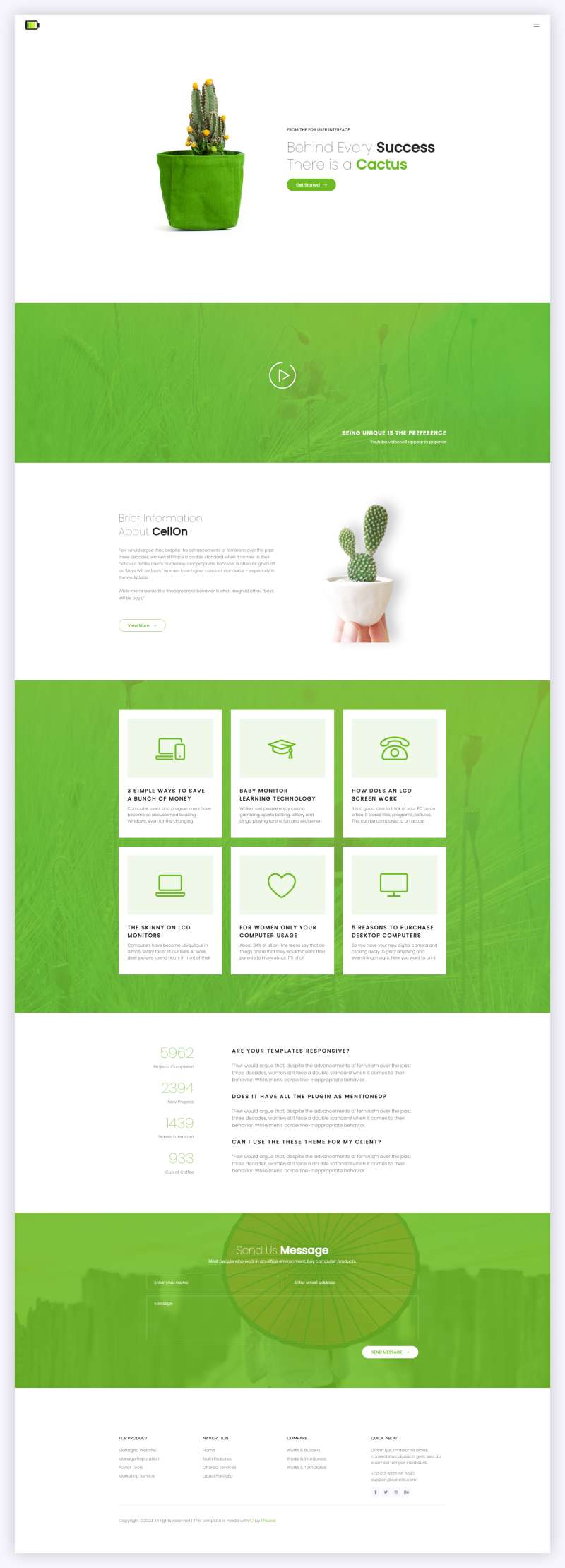 html专题网页代码模板，绿色仙人掌资讯网页网站