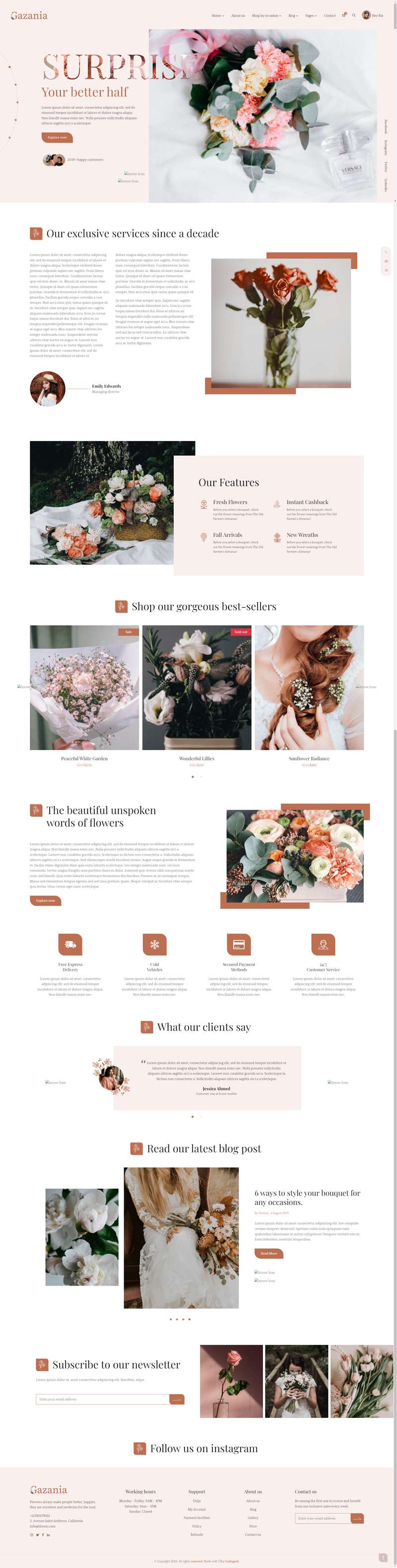 网页设计模板网站，响应式鲜花店网站设计