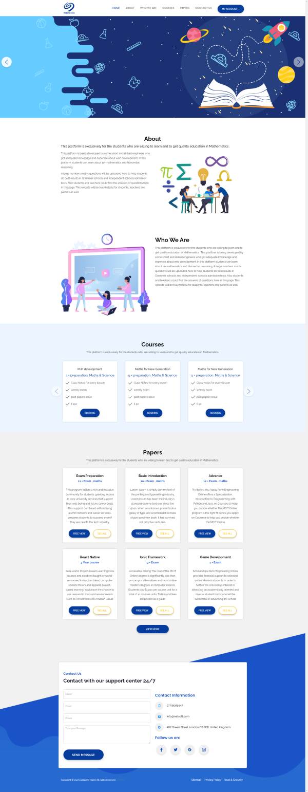 网页设计与制作代码，蓝色教育类网站网页设计