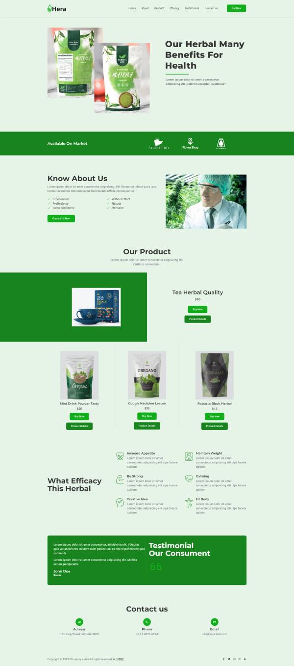 网页设计与制作，绿色茶包健康产品网页模板