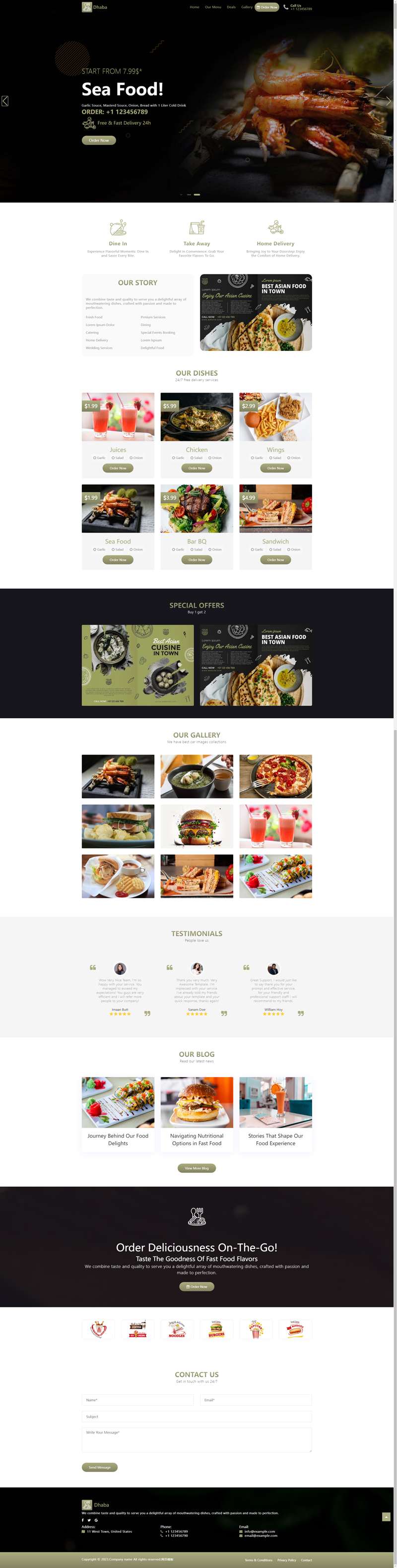 网站制作设计，简约餐厅订餐网页模板