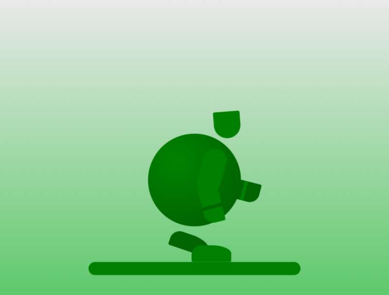 摇摆动画制作，绿色步行卡通动图素材