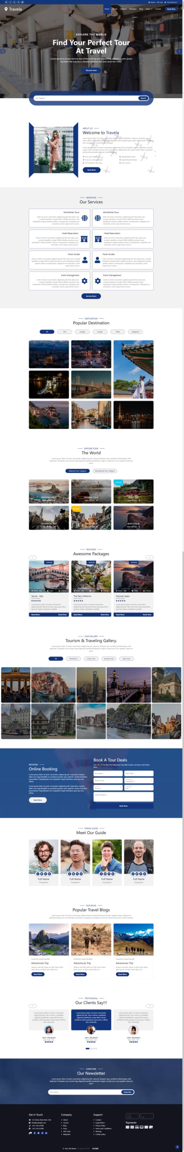 html网页制作，蓝色旅游公司网页设计模板