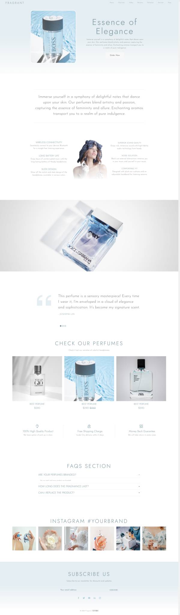 网页设计与制作模板必备，蓝色香薰展示网页设计