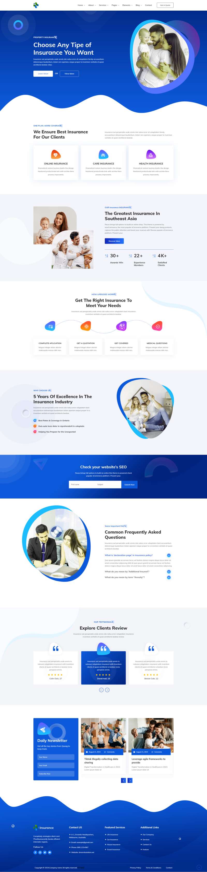 网页设计制作网站代码，蓝色保险宣传网页设计