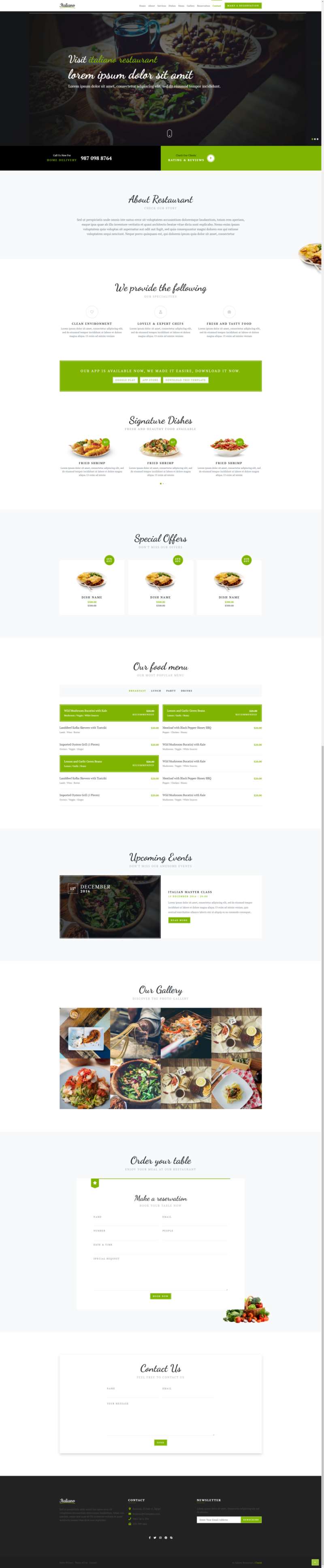 网页模板免费html，绿色主题餐厅网站设计