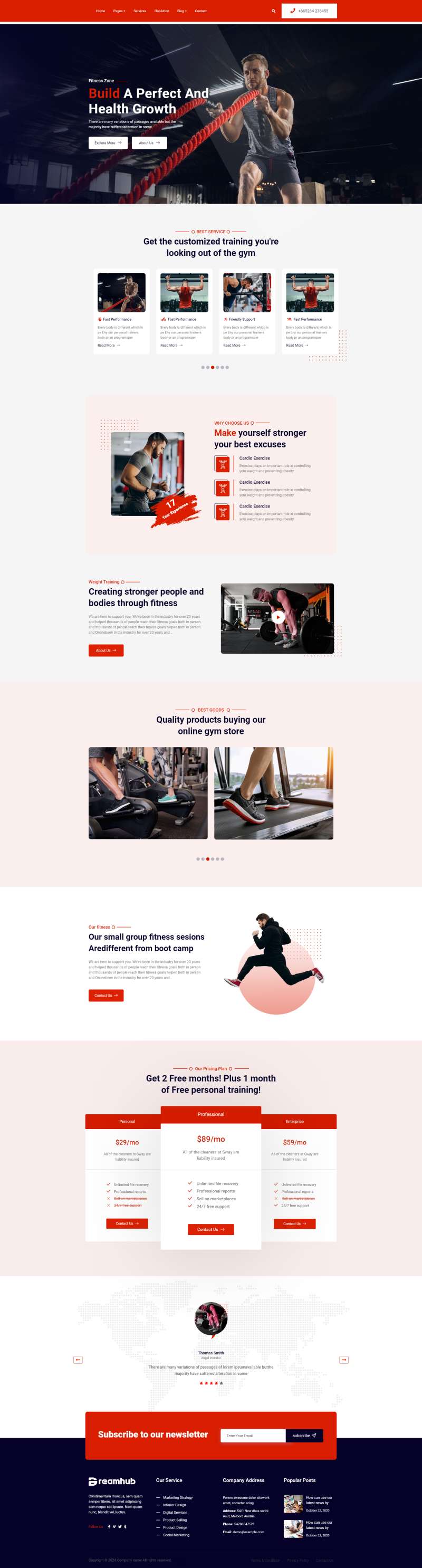 公司网站制作，红色健身管家网页设计模板