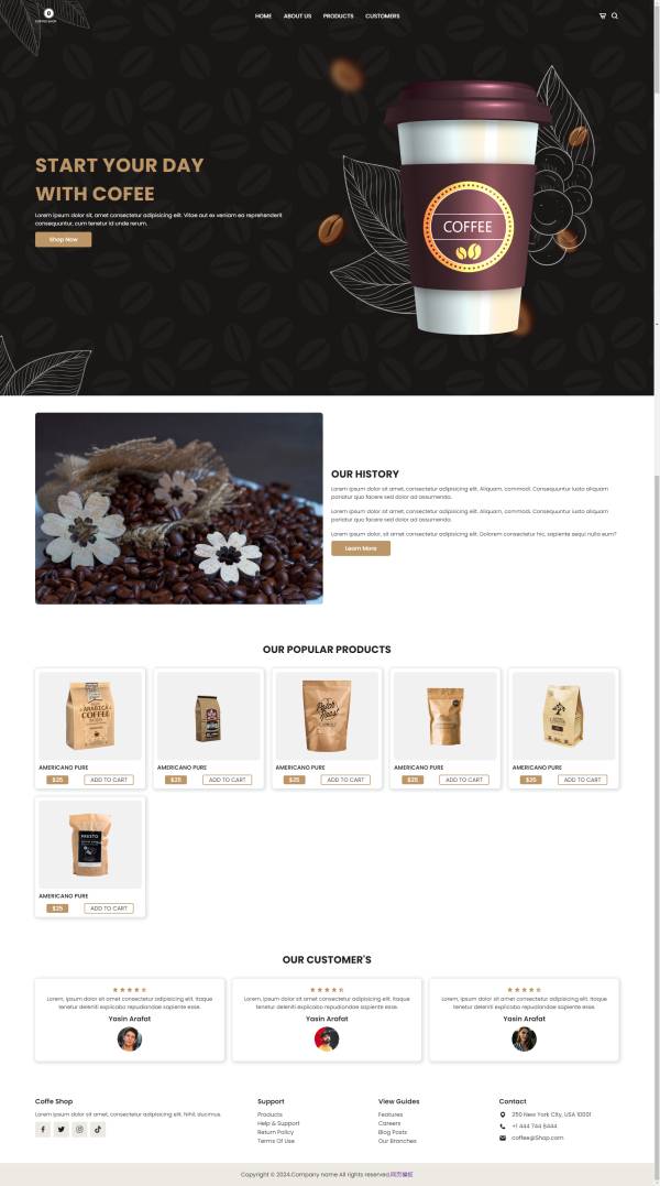 简约咖啡商城电子商务网页设计代码模板