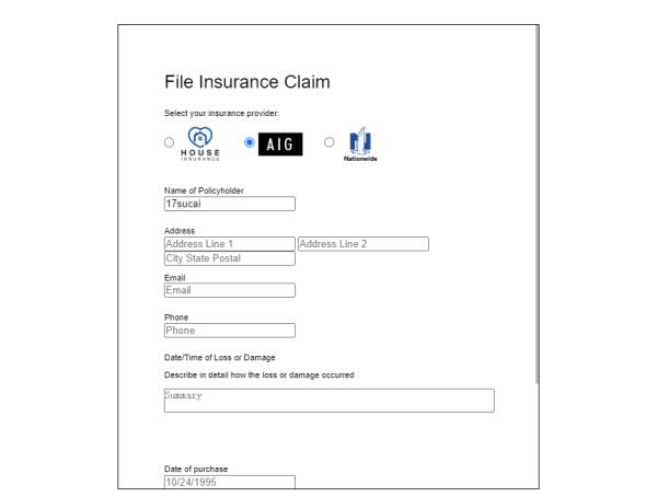 保险单表单代码html模板必备