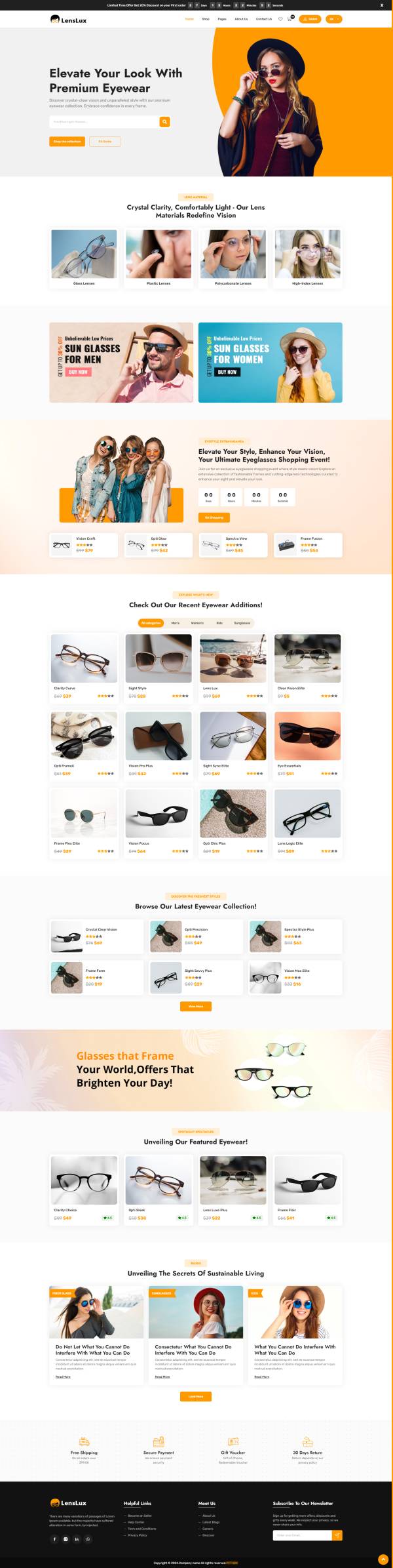 html在线眼镜商城官网网页制作模板