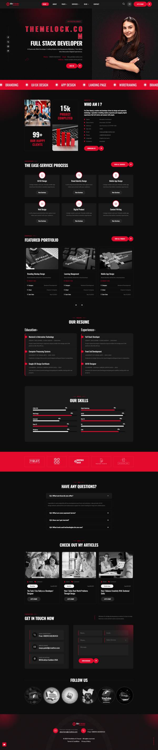 红色个人简历html5个人网站源码电子版模板免费