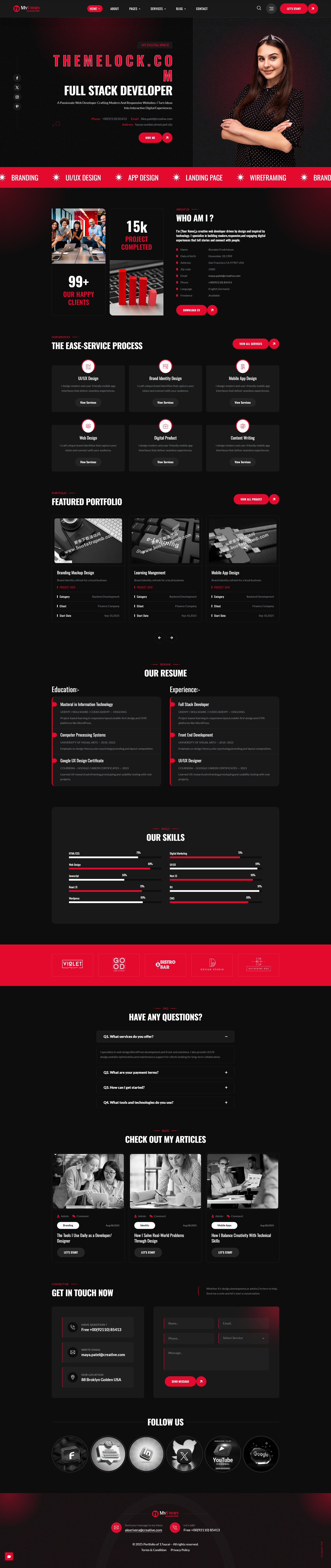 红色个人简历html5个人网站源码电子版模板免费