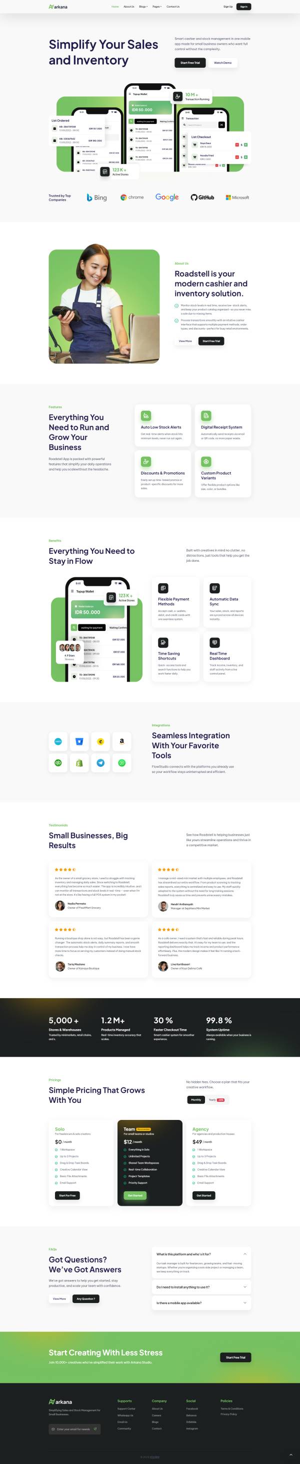 绿色智能收银库存管理宣传网站模版