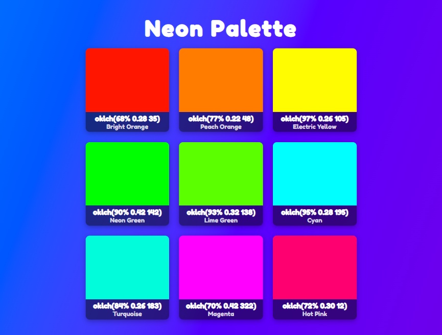 网页精简版霓虹彩色调色板