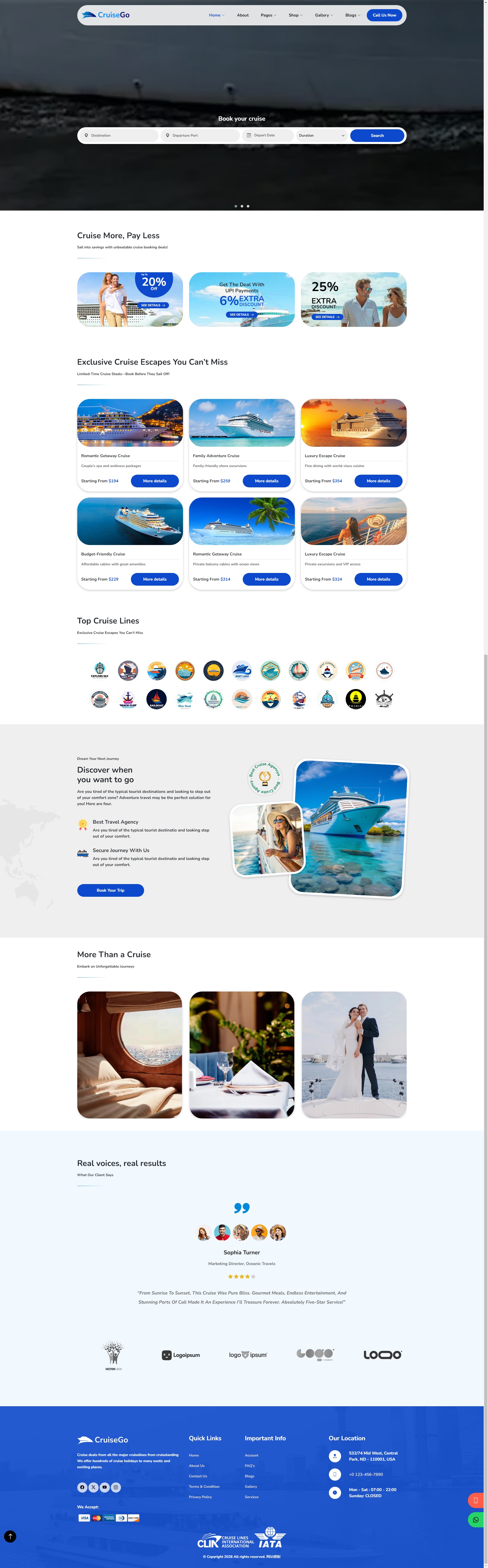 高端大气的游轮旅行主题网站模板