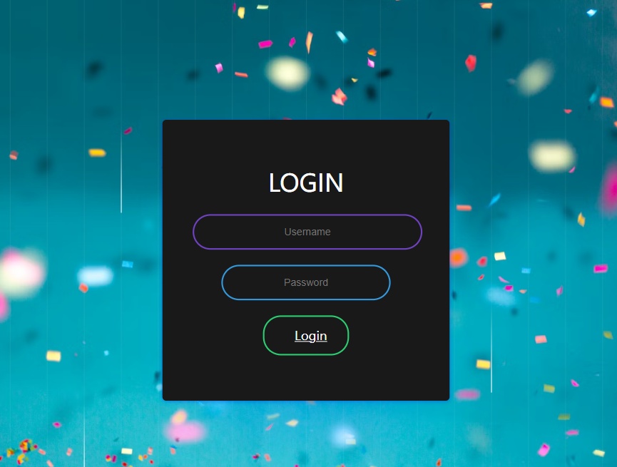 雨滴和彩屑背景动画登录表单