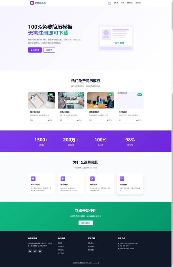简历下载网站响应式html模板
