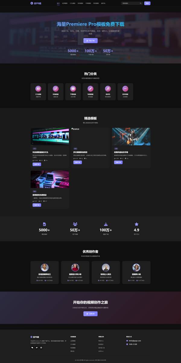 经典紫黑撞色 PPT 模板下载网站模板