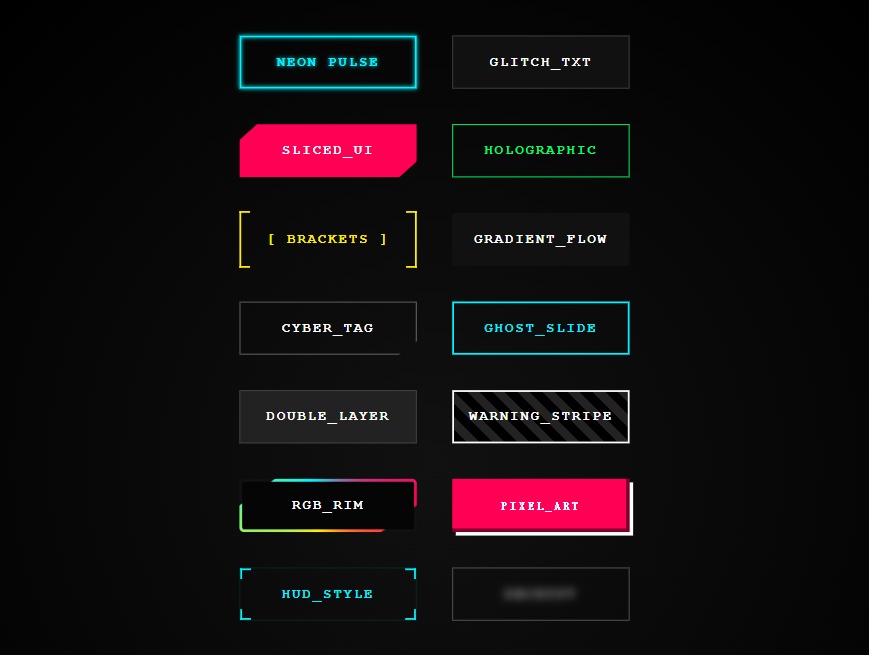 全套赛博霓虹风 CSS 按钮源码合集