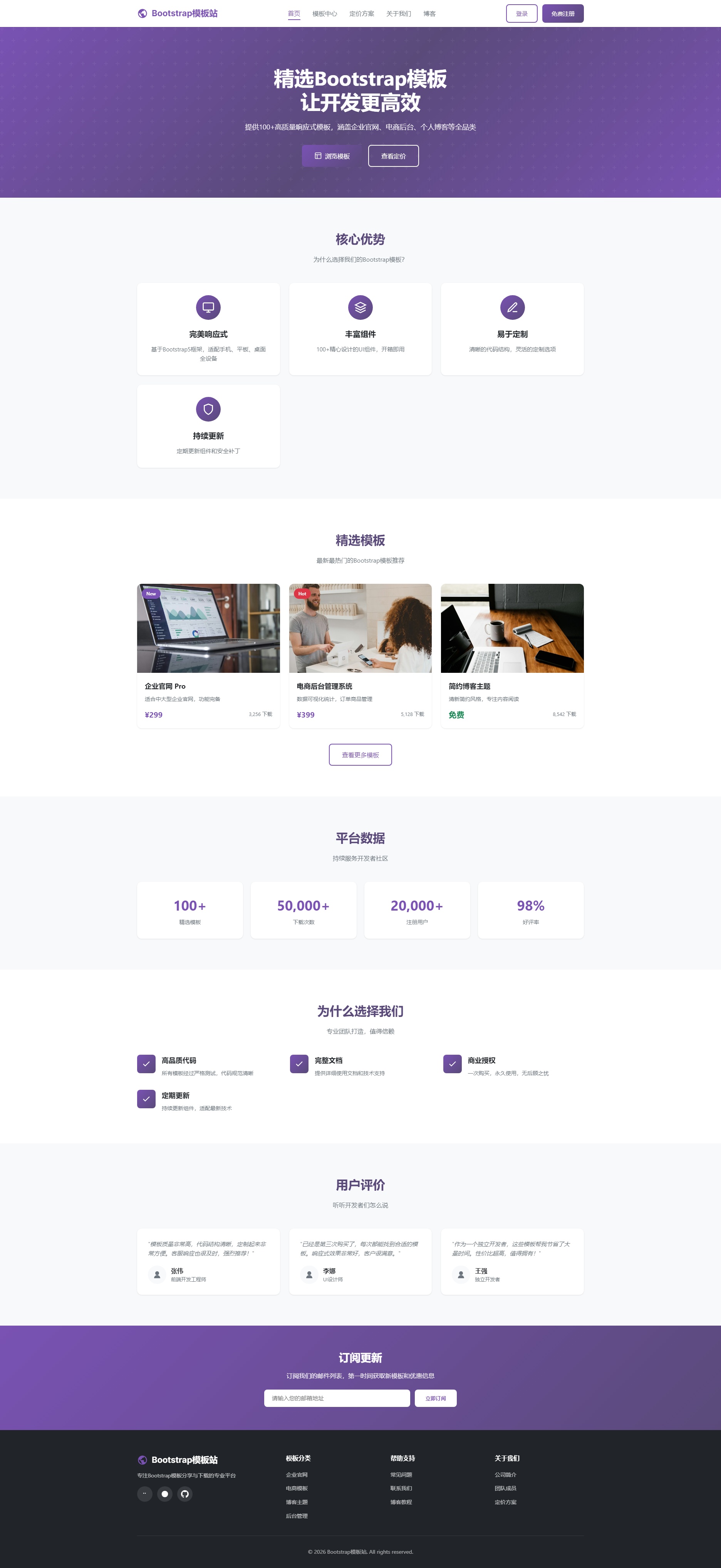 Bootstrap 模板站，响应式网页模板快速开发