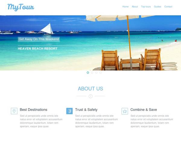 蓝色简洁的海边度假旅游html5网站介绍模板
