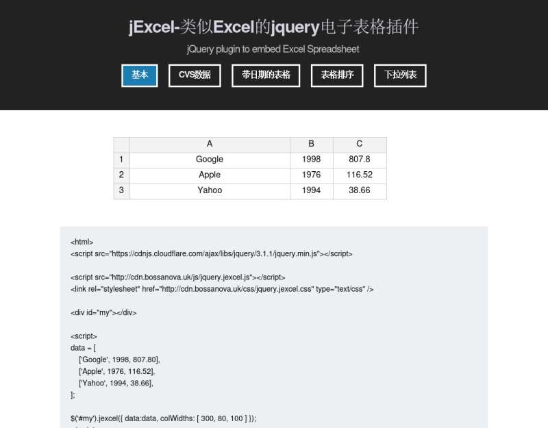 jQuery表格插件仿Excel表格排序修改效果