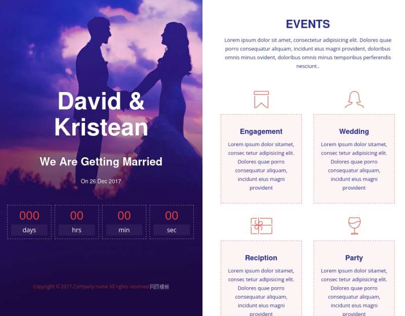 双屏的结婚倒计时留言页面模板