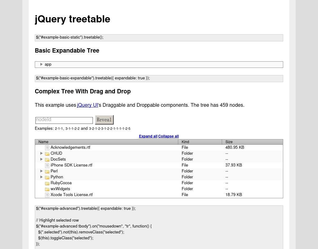 jquery treetable樹形表格菜單插件