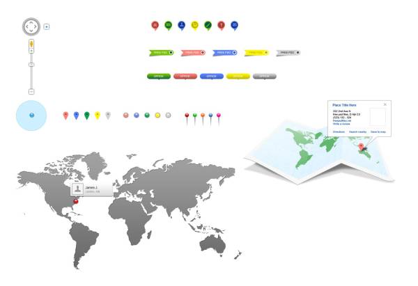 世界地图位置坐标ui设计元素psd分层素材下载